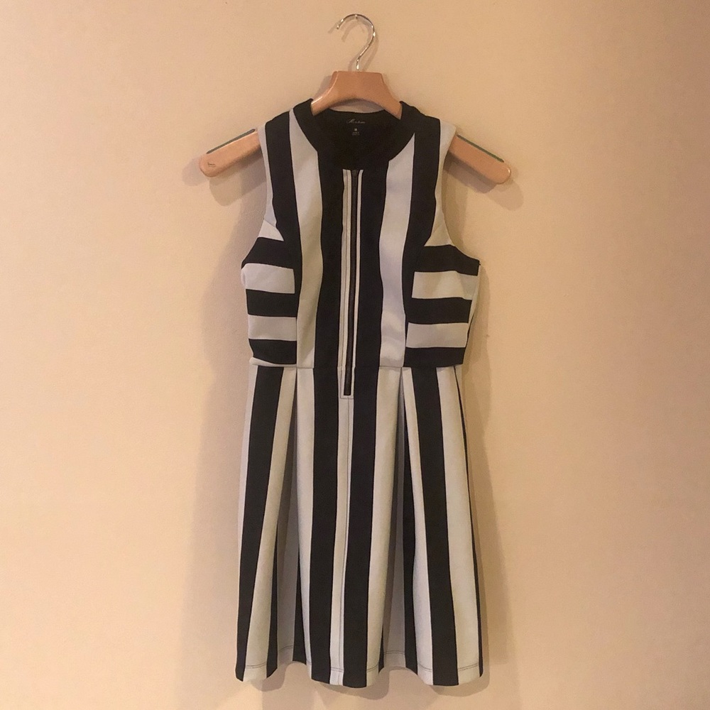 Black and White Striped Zip Up Dress